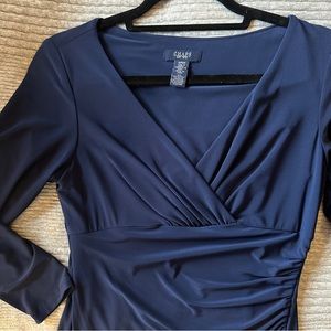 Navy Long Sleeve Wrap Midi Dress
